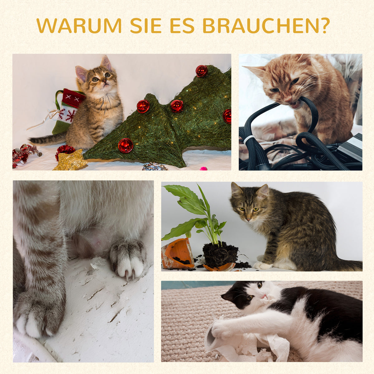 PawHut Kratzbaum Katzenbaum Katzenbett, 1 Katzenbett, inkl. Katzenspielzeug, 55 cm x 55 cm x 83 cm, Beige