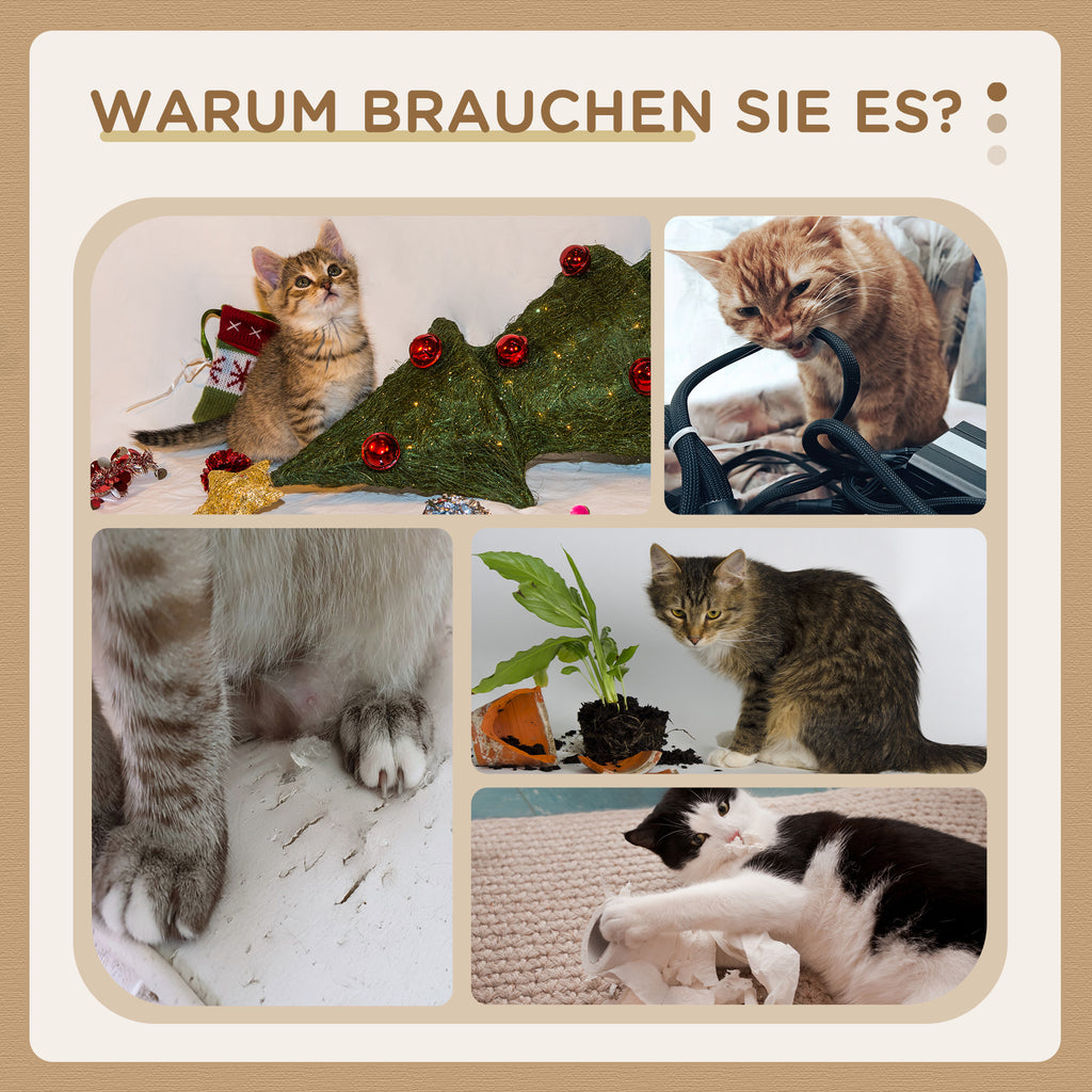 PawHut Kratzbaum mit Katzenhöhle, Liegeplattform, Spielball, 45x40x74cm, Beige
