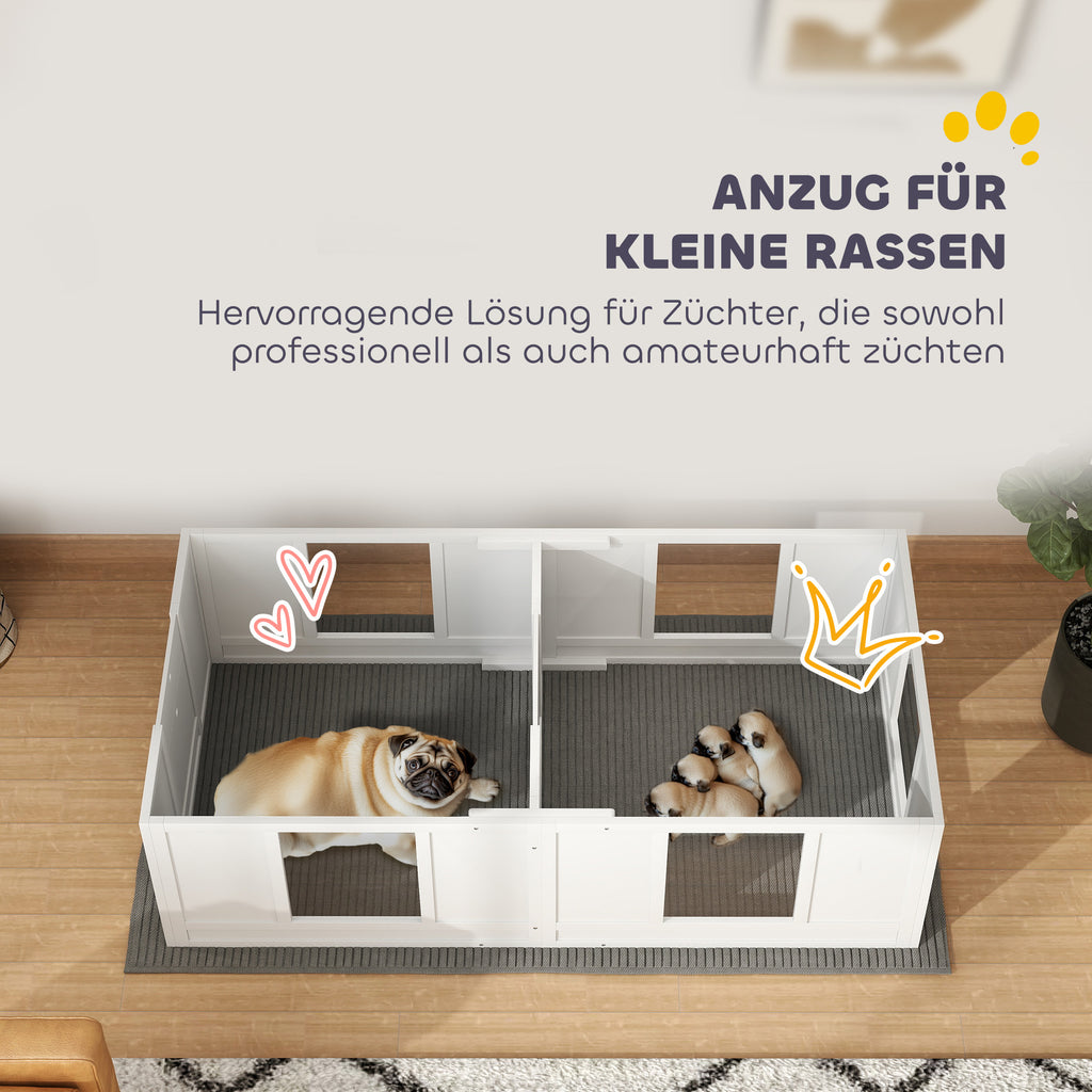 PawHut Welpenbox für Hunde, mit  klaren Paneelen, 2-Raum-Design, für kleine Hunde