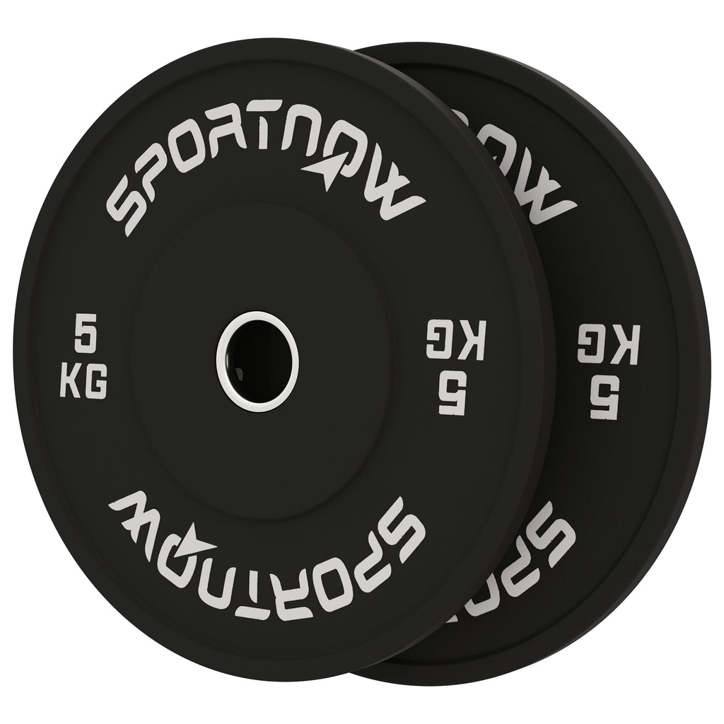 SPORTNOW Set 2 Hantelscheiben á 5 kg aus Gummi mit 5 cm Loch für Hanteln und Langhanteln, Schwarz