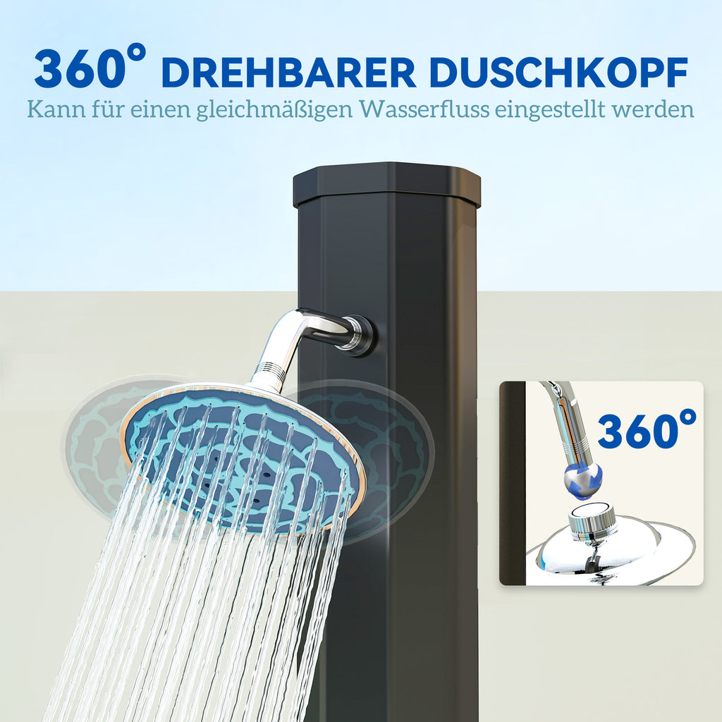 Outsunny Solardusche 35 Liter Solar Gartendusche mit Wasserhahn Duschkopf Handbrause seitliche Tablett, bis 55 °C Schwarz