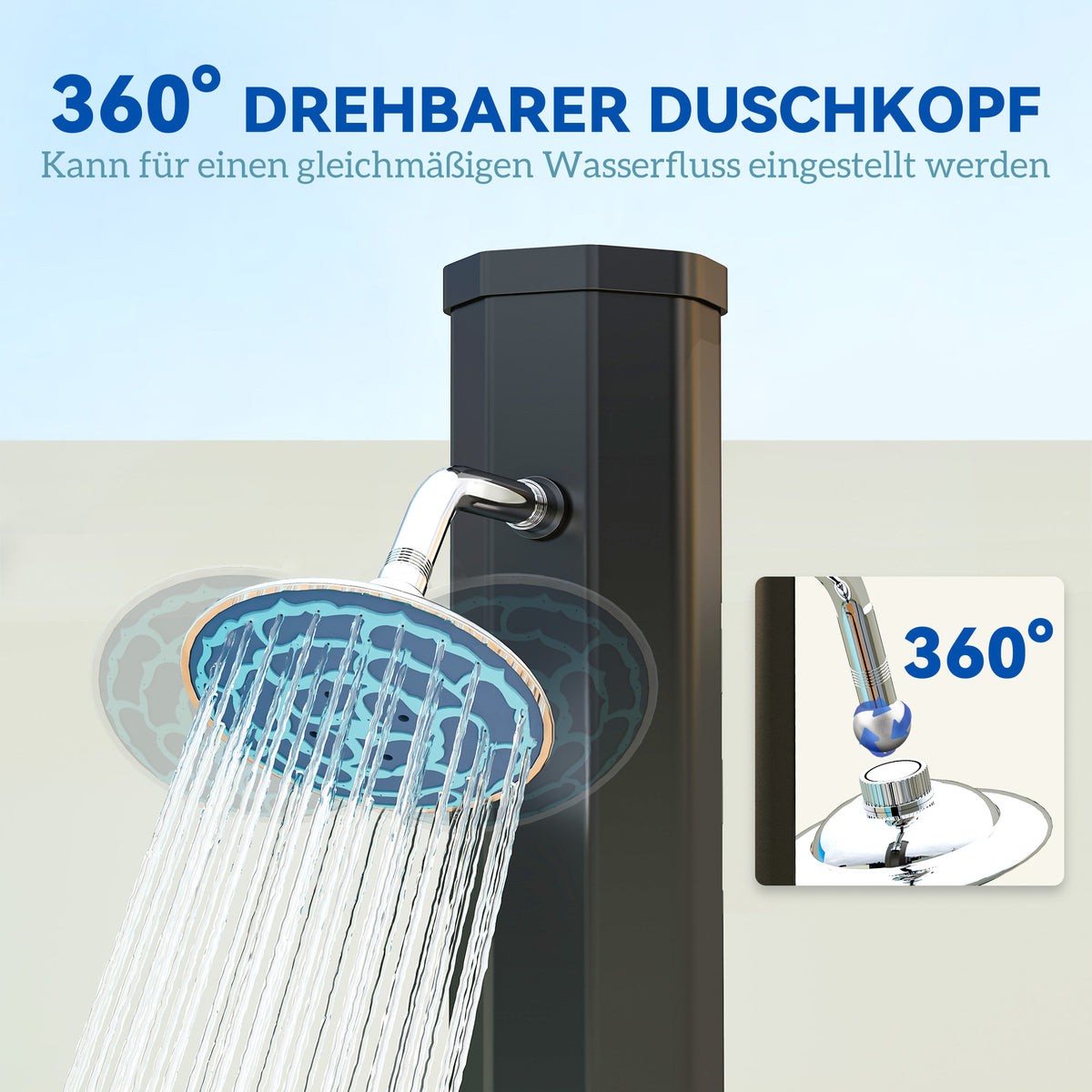 Outsunny Solardusche 35 Liter Solar Gartendusche mit Wasserhahn Duschkopf Handbrause seitliche Tablett, bis 55 °C Schwarz