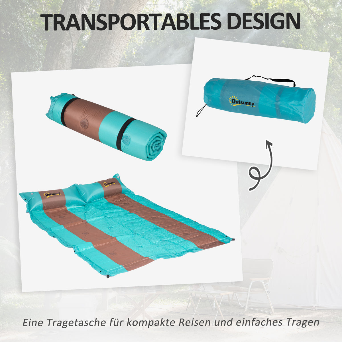 Outsunny Isomatte, für 2 Personen, selbstaufblasend, leicht, wasserabweisend, 192x135x3cm, Blau/Braun