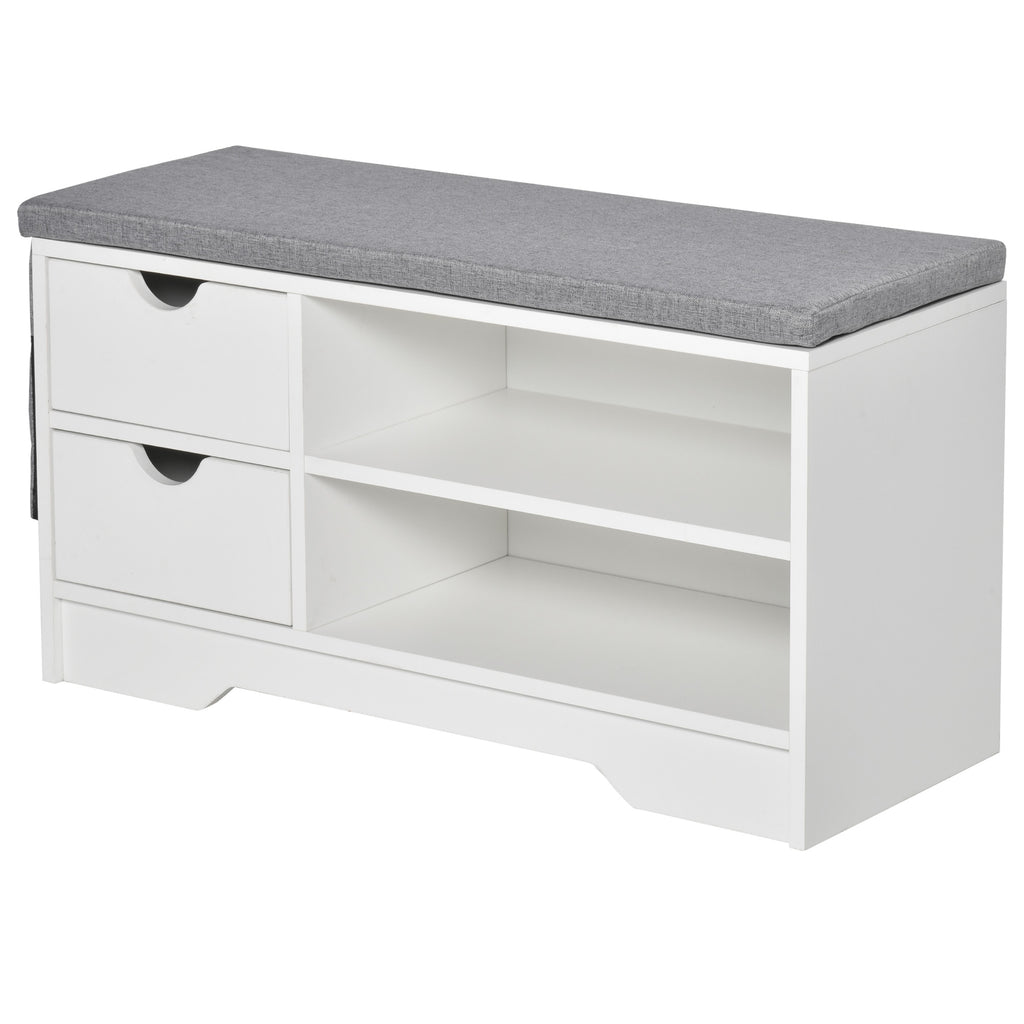HOMCOM Schuhbank und Schuhschrank mit Sitzkissen Grau 2 Regale und 2 Schubladen MDF 80,5 x 30,5 x 43,5 cm Grau und Weiß