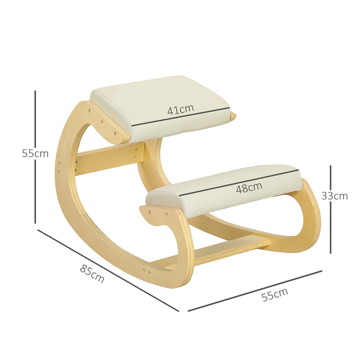 HOMCOM Ergonomischer, schaukelnder Kniehocker für Homeoffice, zur Verbesserung der Körperhaltung, Creme