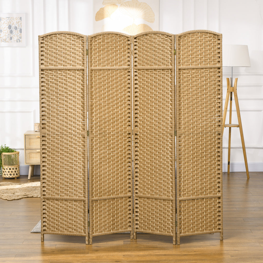 HOMCOM 4-teiliger Raumtrenner, Faltbarer Sichtschutz, Sichtschutzwand für Wohnzimmer, Schlafzimmer, Homeoffice, Natur