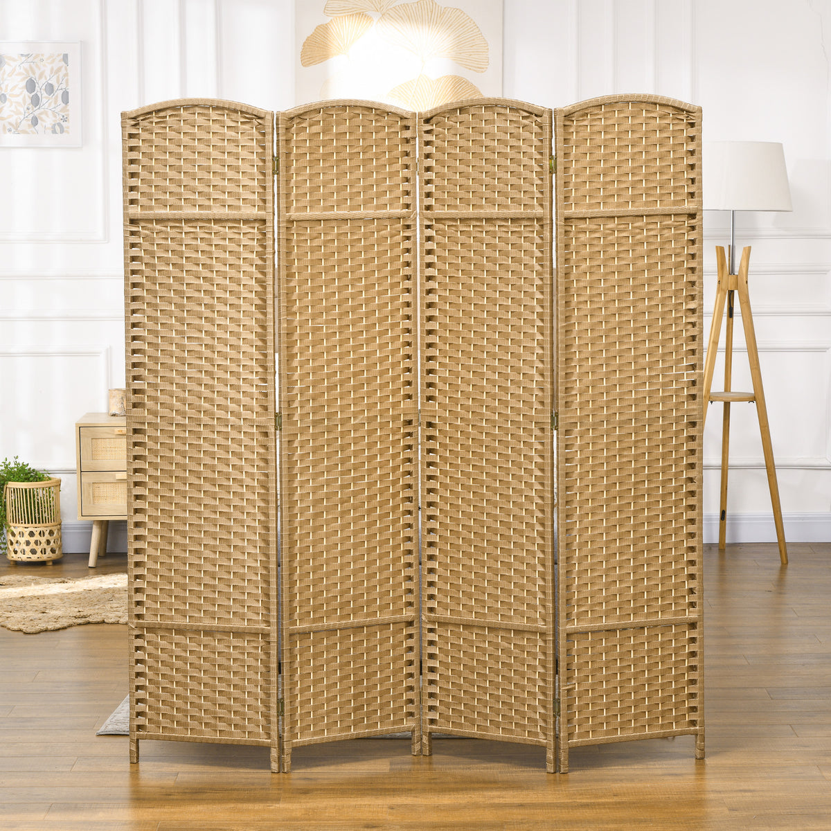 HOMCOM 4-teiliger Raumtrenner, Faltbarer Sichtschutz, Sichtschutzwand für Wohnzimmer, Schlafzimmer, Homeoffice, Natur
