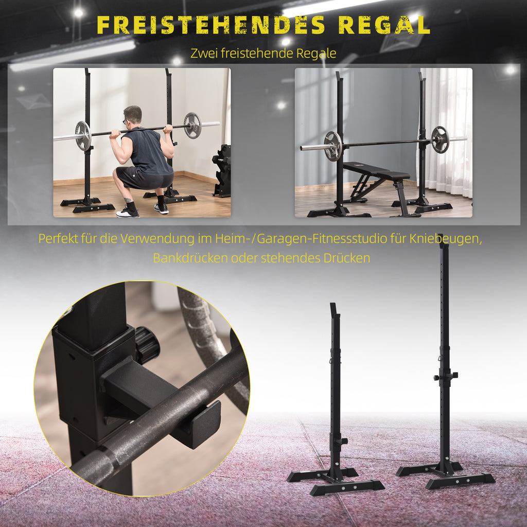 HOMCOM Hantelständer, 2er-Set, bis 150 kg belastbar, höhenverstellbar, Stahl, weiß+schwarz, 52 x 48 x 160 cm