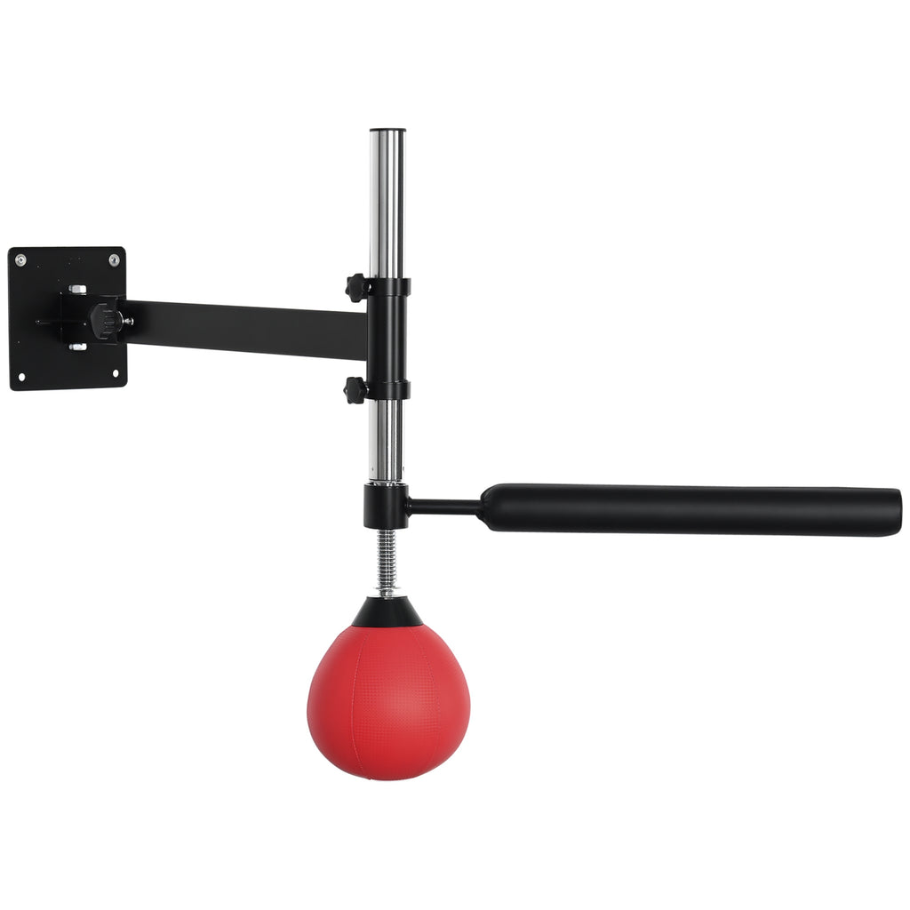 HOMCOM Boxgestell mit Speedball & Reflexstange, Wandmontage, höhenverstellbar, Schwarz/Rot