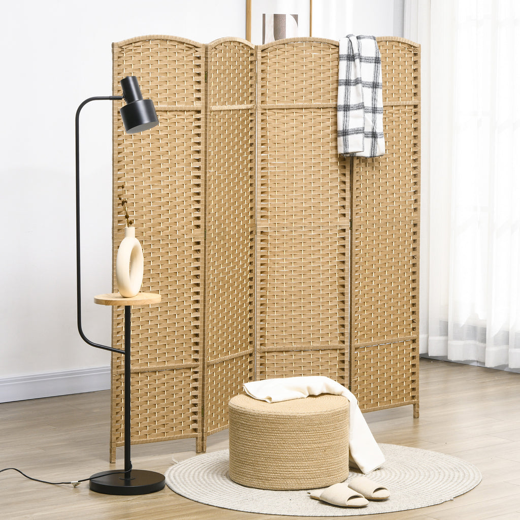 HOMCOM 4-teiliger Raumtrenner, Faltbarer Sichtschutz, Sichtschutzwand für Wohnzimmer, Schlafzimmer, Homeoffice, Natur