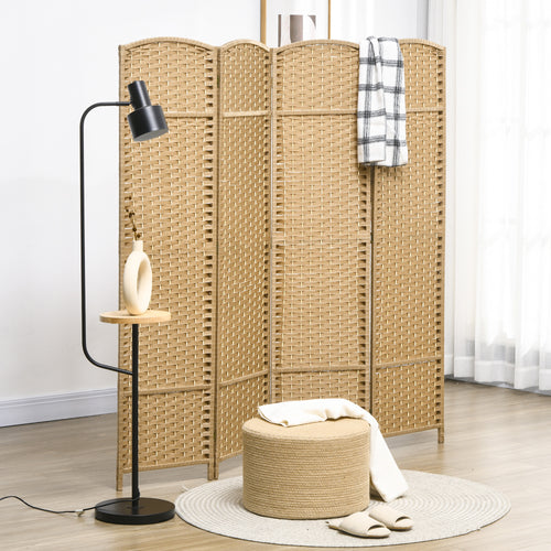 HOMCOM 4-teiliger Raumtrenner, Faltbarer Sichtschutz, Sichtschutzwand für Wohnzimmer, Schlafzimmer, Homeoffice, Natur